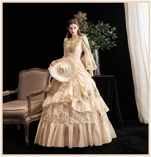 新款香槟欧式宫廷服皇后化妆童话主持年会走秀影楼演出礼服女