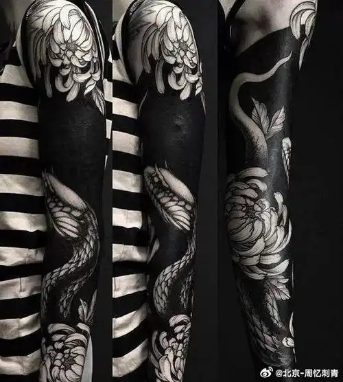 黑白纹身##花臂纹身##手臂纹身
