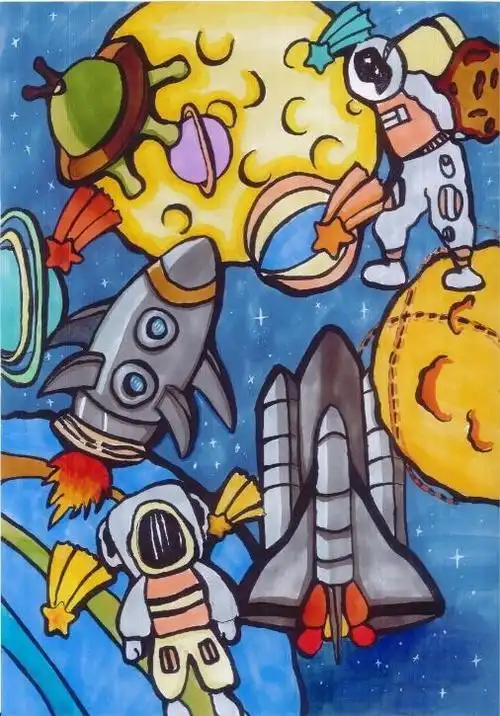 六年级二班任天宇同学的《太空发展》荣获绘画作品三等奖.