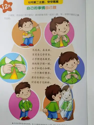 请你跟着老师一起说儿歌,学一学穿衣服的正确方法吧.