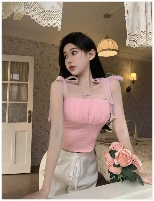 实价实拍纯欲甜美粉色网纱内搭外穿背心吊带女无袖上衣 - 17网