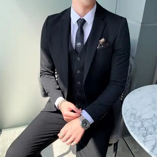 新郎西服套装男士三件套结婚礼服休闲帅气小西装韩版修身英伦男装