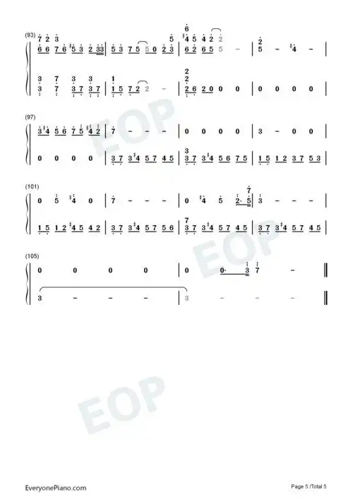 余年-原声版双手简谱预览5