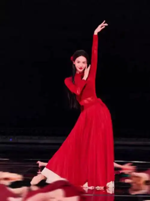 高端定制金晨卜卦红色舞蹈服2024年会同款古典舞大摆裙植绒演出服