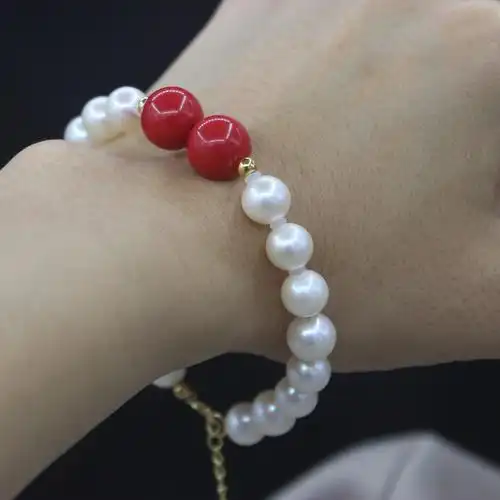 朱砂红珍珠手链天然淡水国风古风搭配宫廷18k手链