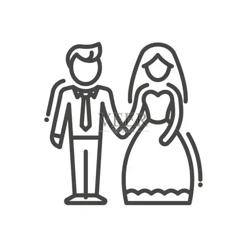 新婚夫妇线设计单孤立图标插画图片素材