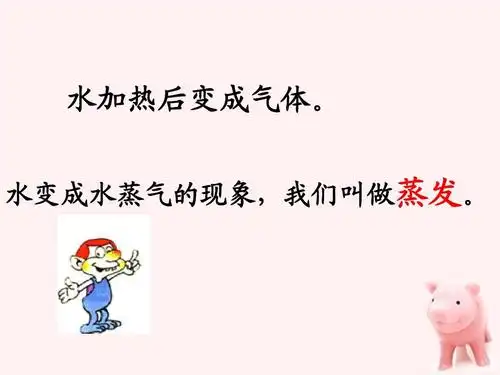 水加热后变成气体. 水变成水蒸气的现象,我们叫做蒸发.