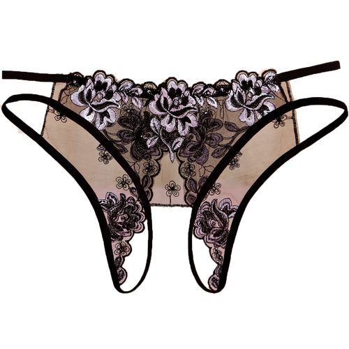 4条内裤女开档性感火辣网纱刺绣绣花超薄透明女三角裤