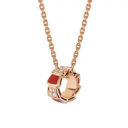 bvlgari宝格丽经典款红玉髓18k金玫瑰金带钻蛇形项链355088