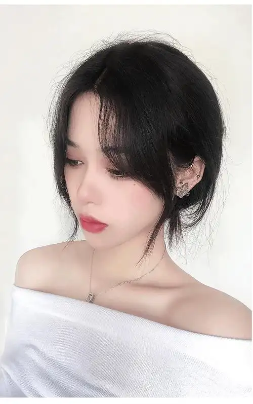 艾妃中分法式八字刘海头顶补发块假发片女自然真人发丝逼真自然浅棕色