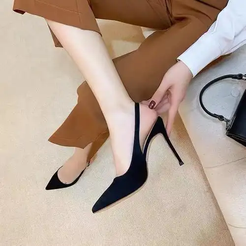 女生高跟鞋18岁成人礼女大学生高根鞋后空女细跟尖头百搭单鞋女职业