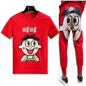 旺仔牛奶衣服紧身社会套装男女精神小伙小妹网红短袖快手社会抖音