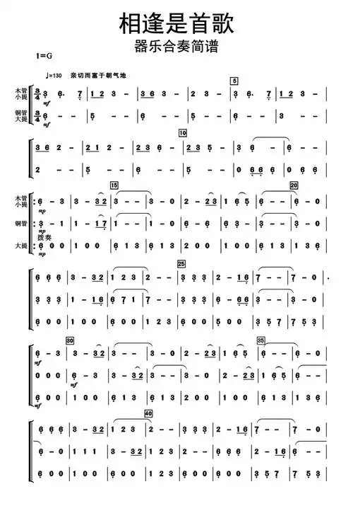 相逢是首歌器乐合奏简谱-苍强曲谱