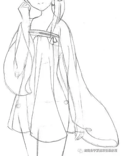 彩铅画的动漫古装小姑娘