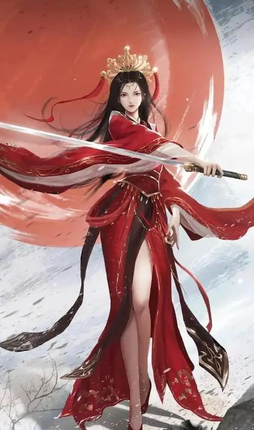 有没有好看的古风执剑红衣美女图片?_尚可名片