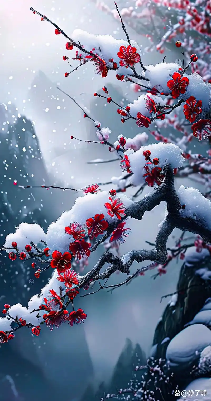 7615冬日里的一抹红,梅花盛开在雪山之巅!