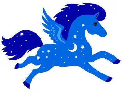 带翅膀的蓝色马照片