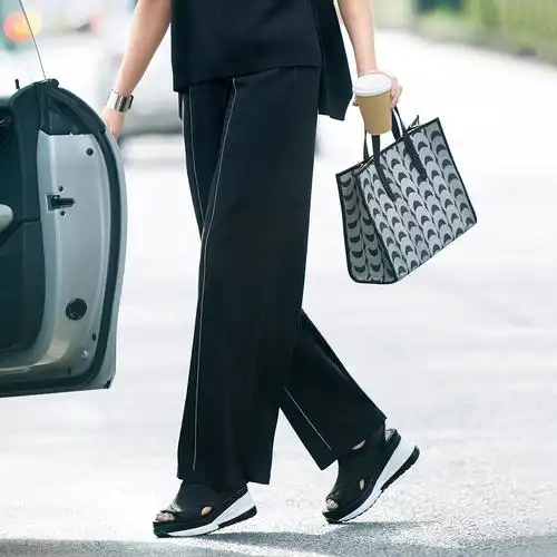 【日本直邮】21秋季 松紧腰前后白色中心线混棉针织阔腿裤