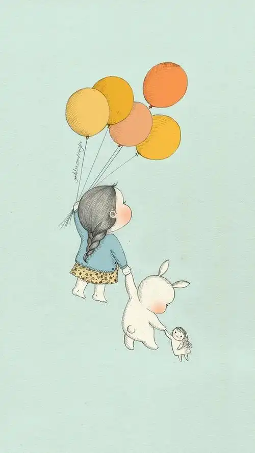 女孩与兔子暖心插画