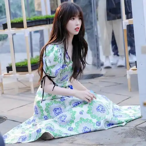 两个人的小森林虞书欣虞美人同款连衣裙印花碎花裙子女衣服潮 图片色