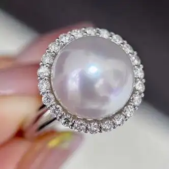 南洋半岛澳白珍珠戒指海水18k金镶钻轻奢珠宝送女友送情人节礼物1011