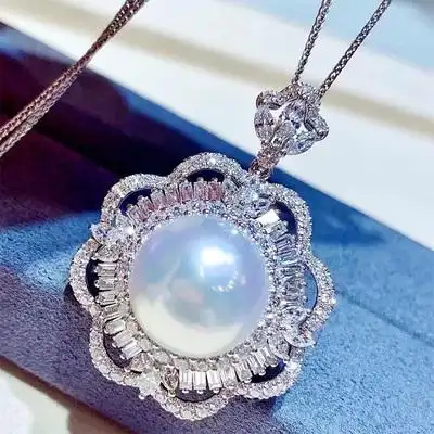 珍妮芙珠宝大颗白色淡水珍珠吊坠925银个性奢华波浪花瓣款项链女