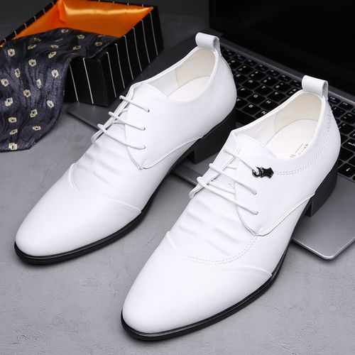 白色皮鞋真皮夏季休闲英伦尖头商务男士隐形休闲皮鞋