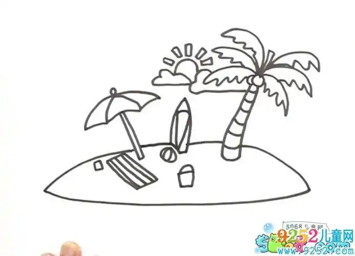大海沙滩白云简笔画