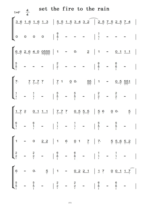 set the fire to the rain(原版)钢琴双手简谱 钢琴谱 钢琴简谱