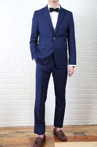 韩国春夏新款zizi品牌修身休闲羊毛绅士蓝男士商务西服套装