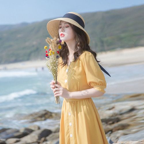 2020夏季新款女装修身显瘦法式复古很仙的法国小众连衣裙流行裙子