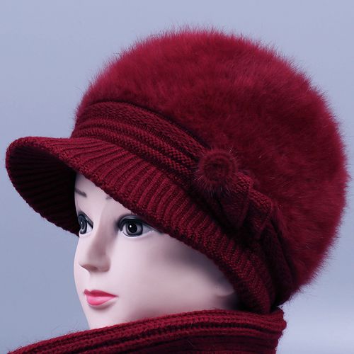 冬天妈妈帽子中老年人毛线帽女加绒老人奶奶保暖针织兔毛帽婆婆帽