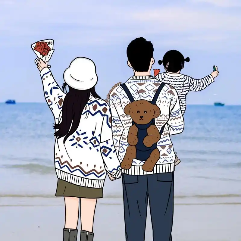插画头像|全家福背影头像|三口之家 所有头像都是自己画的,喜欢93