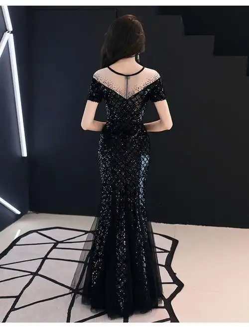 富贵鸟鱼尾礼服2021年新款优雅气质高端大气名媛宴会晚女年会高贵黑色