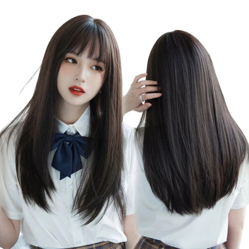 假发女中长直发碎发空气齐刘海黑色仿真人透气修脸自然甜美全头套