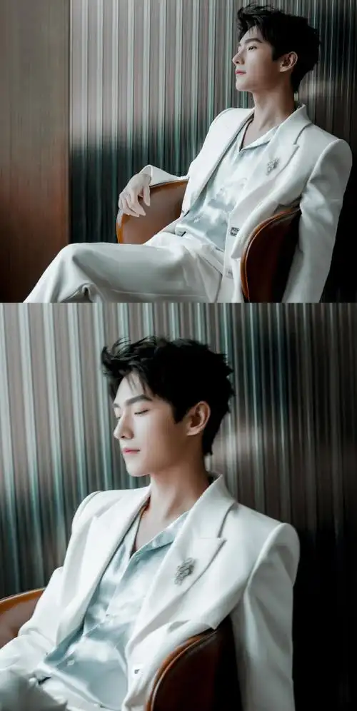 杨洋丝绸衬衫白西装##杨洋一身白西装出席成都活动