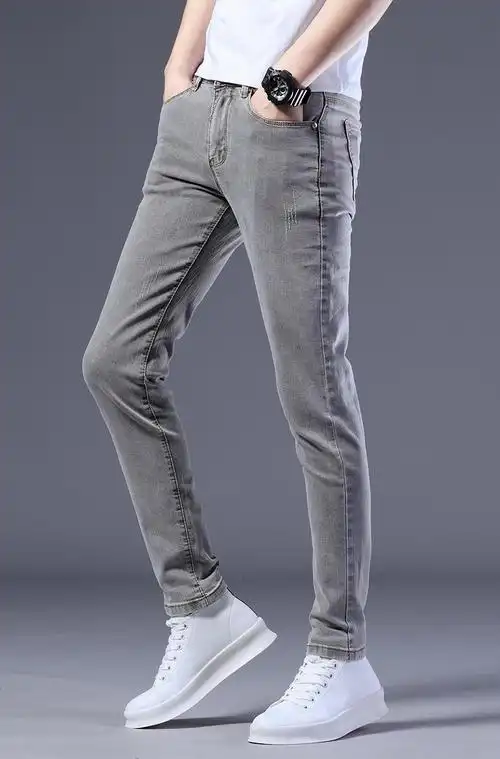 秋季灰色牛仔裤男士小脚裤子男裤青年韩版潮流弹力修身休闲长裤男1982