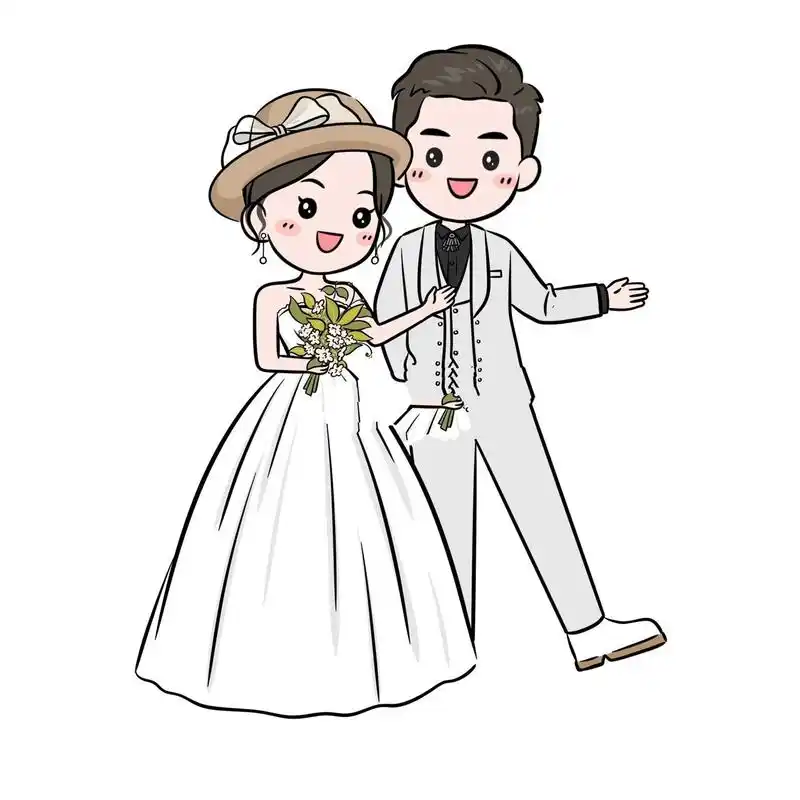 手绘婚纱照|q版卡通情侣 手绘头像 婚礼人形立牌 请柬 伴手礼 婚纱
