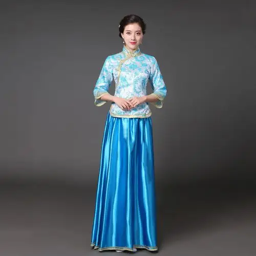 民国风大合唱团演出服装伴娘服装成人中老年古筝表演礼服高中学生