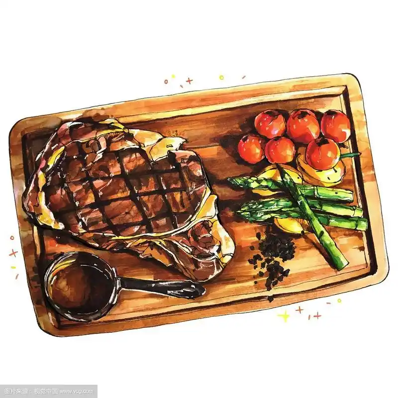 美食手绘插画 西冷牛排 无字