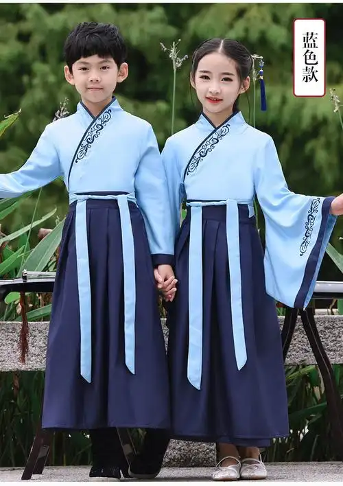 三象鲨 儿童旗袍 儿童古装汉服男女国学服幼儿三字经古代私塾学生书童