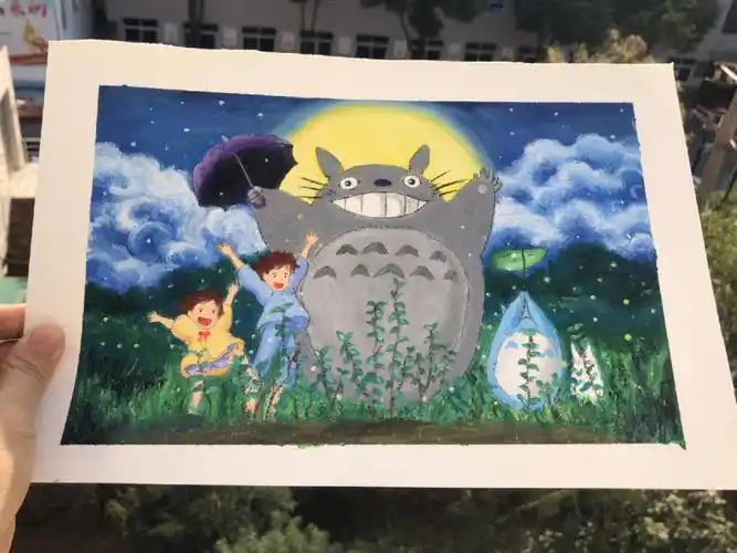 油画棒手绘宫崎骏龙猫场景