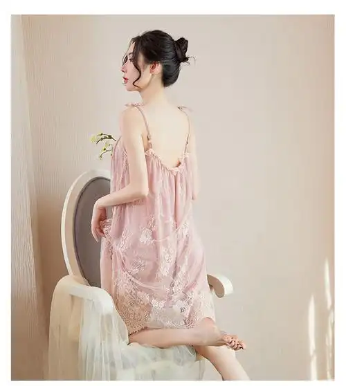 情趣内衣真空透视免脱睡裙性感蕾丝吊带开档制服睡衣露背大码家居服
