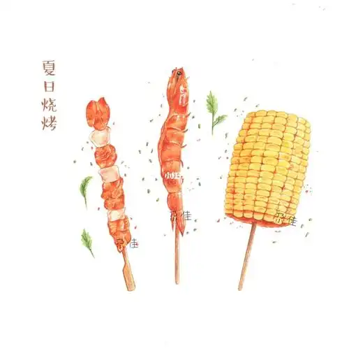 玩_临摹_烤大虾_烤玉米_手帐_插画_骨肉相连_手绘_手绘烧烤_兴趣爱好