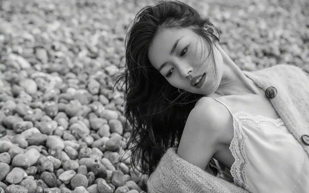 刘雯海边性感黑白写真高清壁纸