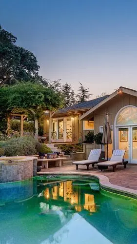 iphone 壁纸 别墅,游泳池,椅子,灯,黄昏