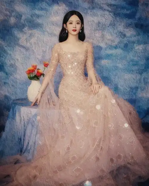 赵丽颖中秋晚会礼服油画美人礼服婚礼敬酒服