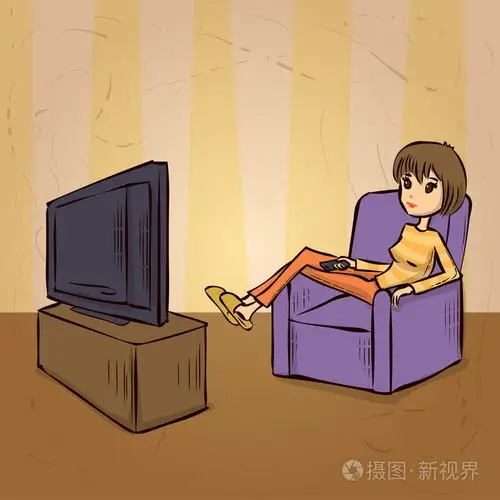 手工绘制的卡通电视观众