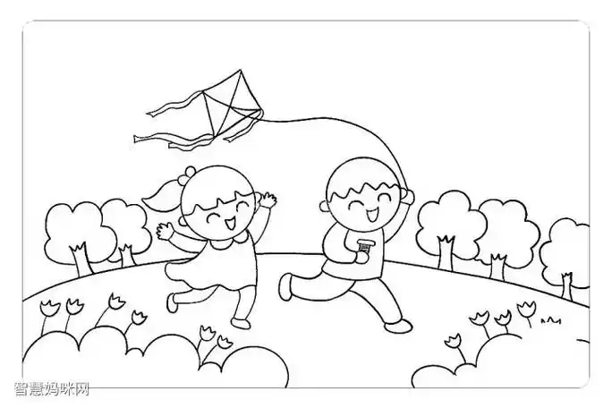 【简笔画】春天放风筝简笔画 - 元艺考