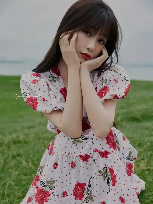 虞书欣玫瑰印花裙